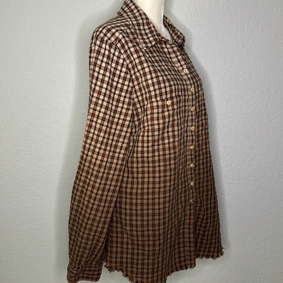 Johnny Was 3J Workshop Women’s Brown Ombre Plaid Flannel Button Down Shirt M - Picture 6 of 11